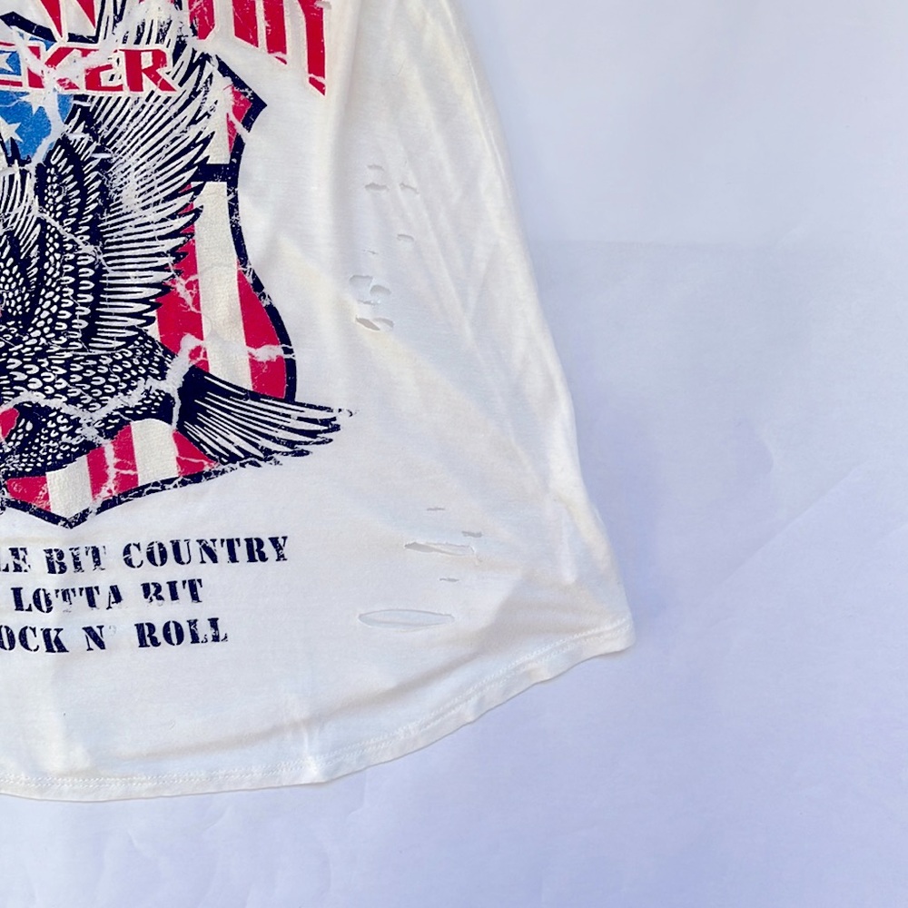 AMERICAN ROCKSTAR ROCK N ROLL DISTRESSED RACERBACK TEE - Picture 2 of 5